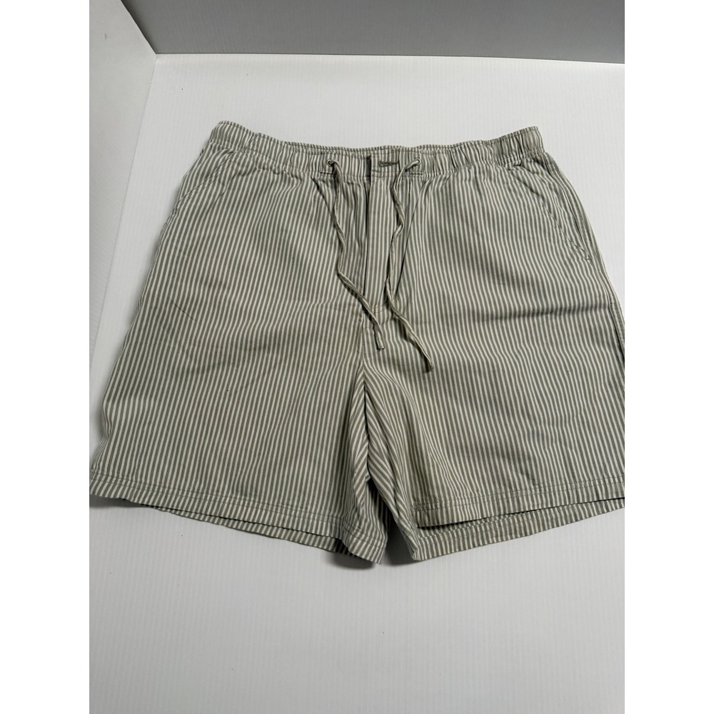 Baxter & Wells Mens Striped Cotton Drawstring Shorts Green White Size 16